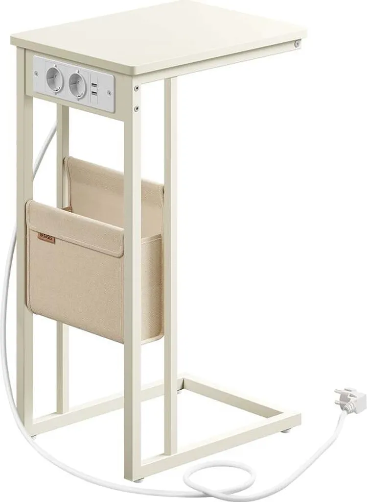 Table d'appoint Rootz en C blanche 30x40x62 cm avec 2 prises CA intégrées
