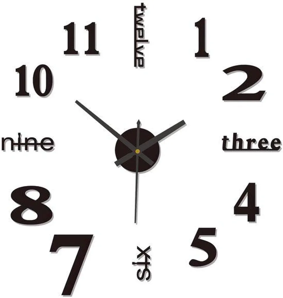 Horloge murale silencieuse sans perçage 50 cm au design noir épuré