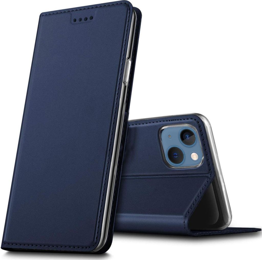 Conie Ultra Slim Klapp Tasche für iPhone 13 Kartenfach Hülle Rundumschutz in Blau