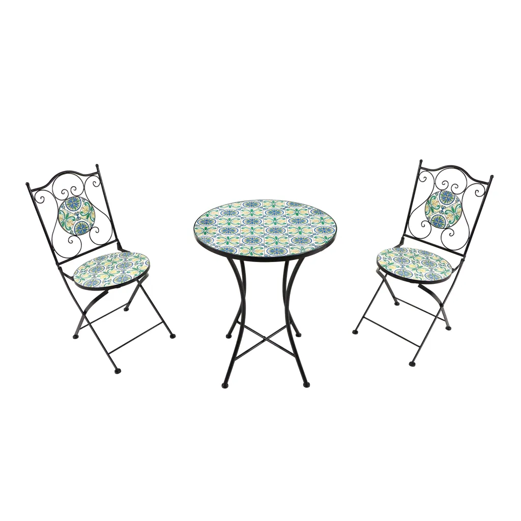 Salon de jardin mosaïque bleu et jaune AXI Amélie style sicilien durable