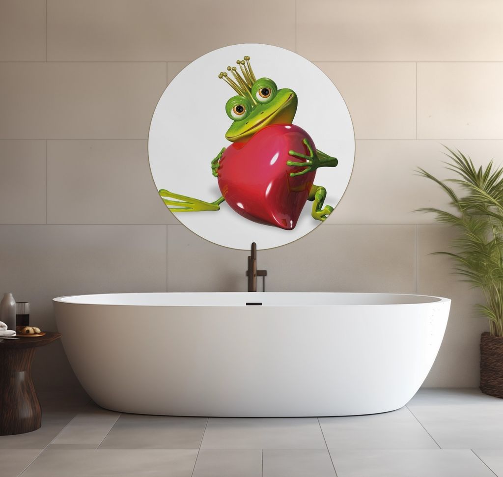 Wallario wasserfestes Poster selbstklebend 90 x 90 cm, Verliebter Froschkönig mit großem Herz, Badezimmerposter Spritzschutz mit Hochglanzoberfl...