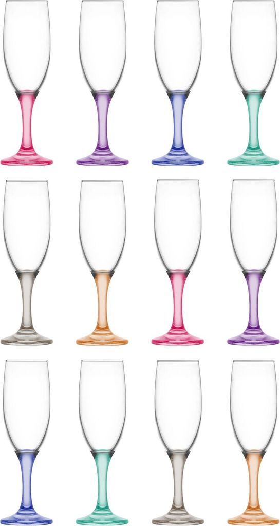 LAV Misket Glas-Champagnergläser – 190 ml – farbiger Stiel – 12 Stück