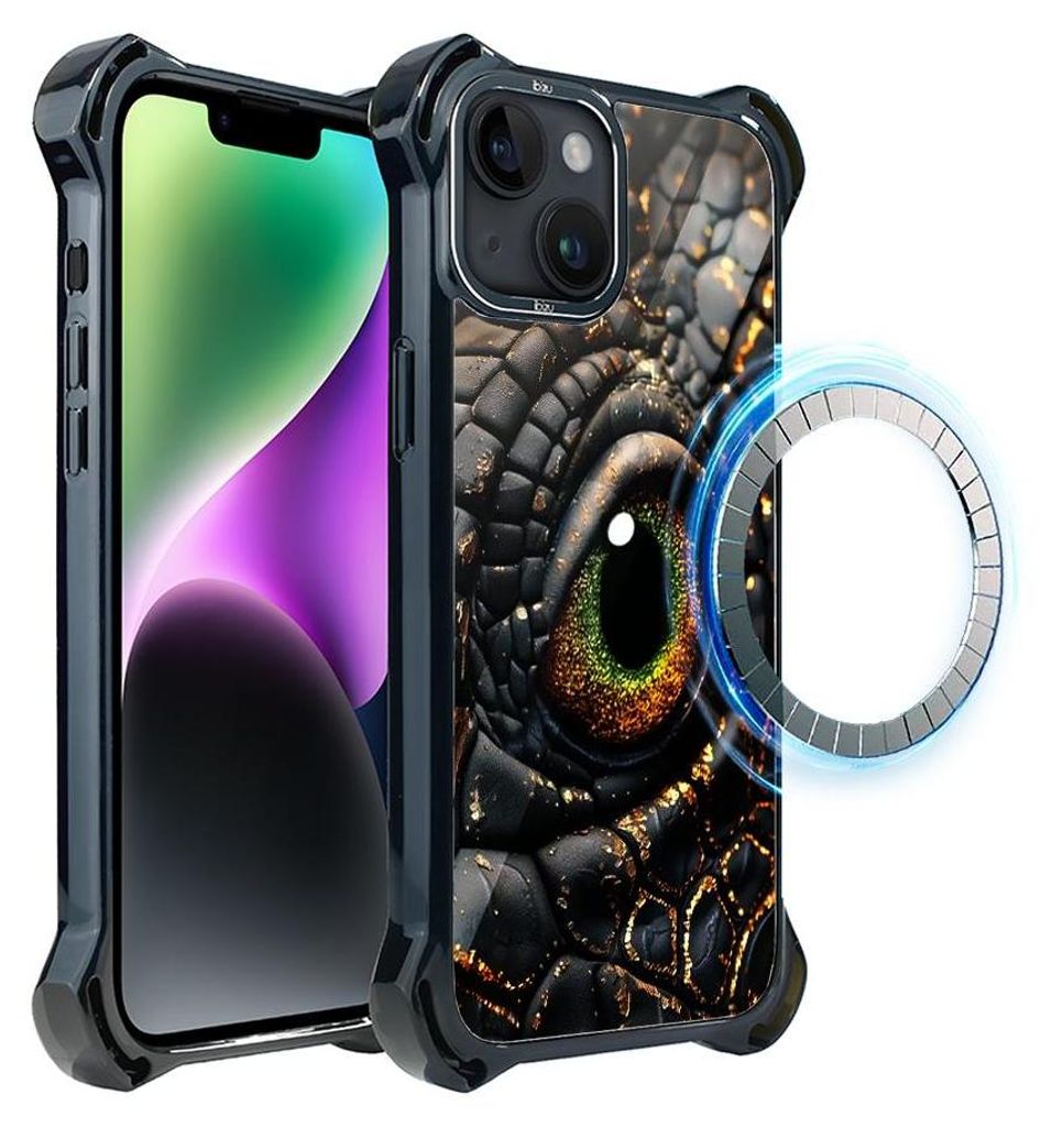 Schutzhülle für das iPhone 14 Plus, MagSafe-kompatibel, verstärkte Ecken, schwarz, Das Auge des Drachen