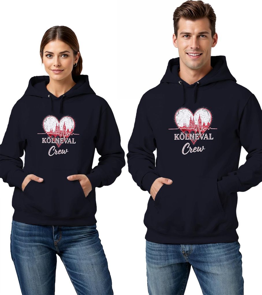 Kölneval Crew Köln Dom Karneval Alaaf Herz Skyline Fastelovend Uni Hoodie Kapuzenpullover, Navy, XL