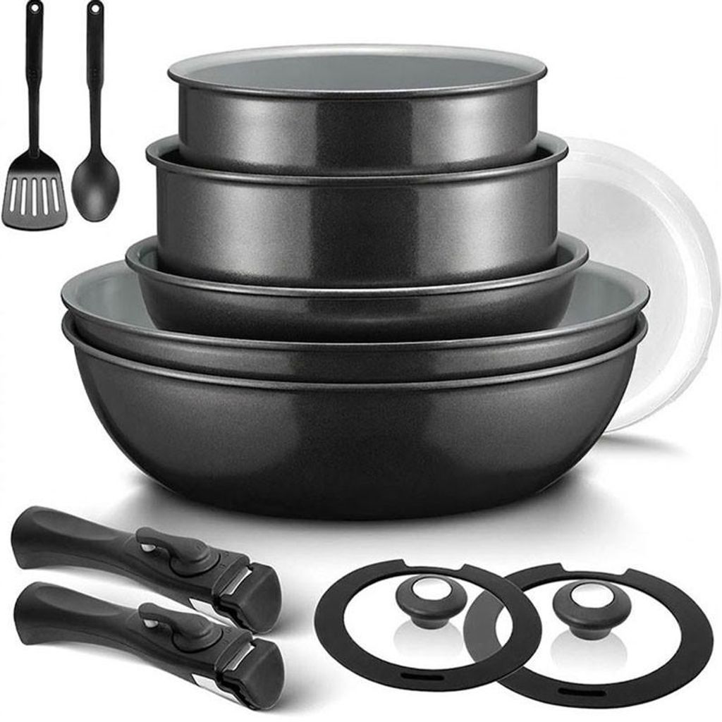 Antihaftbeschichtete Töpfe und Pfannen N9113A, 13-teilig, schwarz