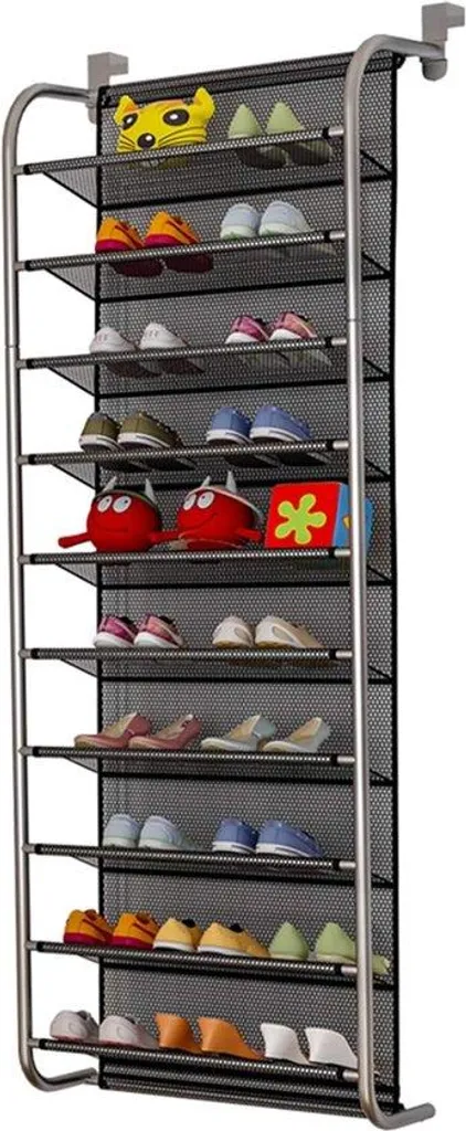 Range-chaussures de porte en métal gris, solution de rangement vertical