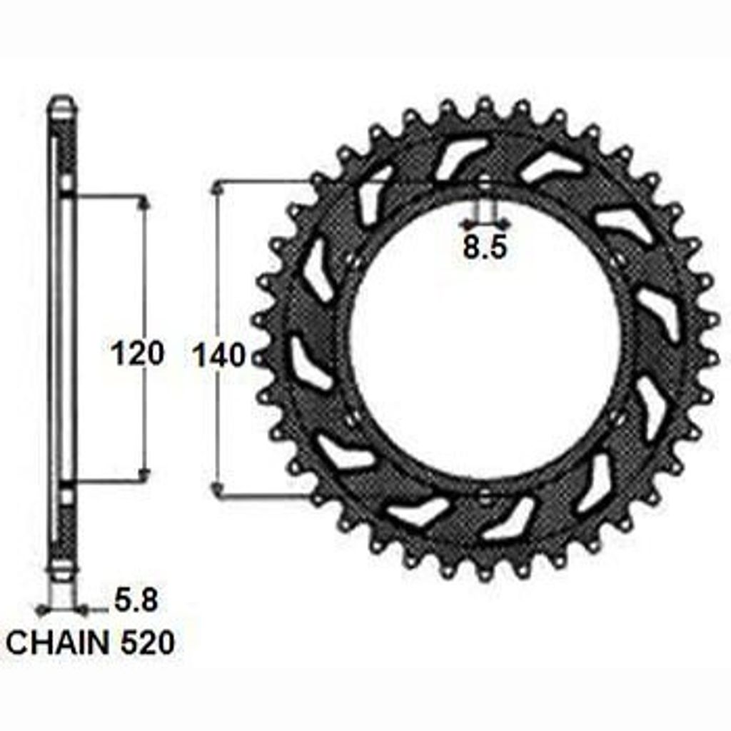 SUNSTAR Kettenrad 1-3517-44 Hinten Stahl