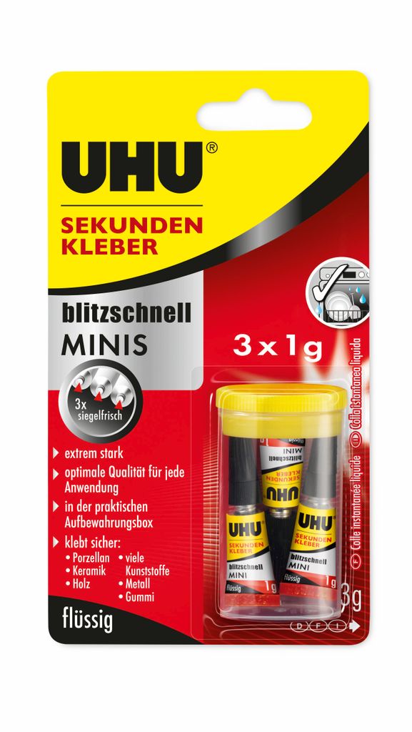 UHU Sekundenkleber blitzschnell MINIS 45415 1g 3 St./Pack.