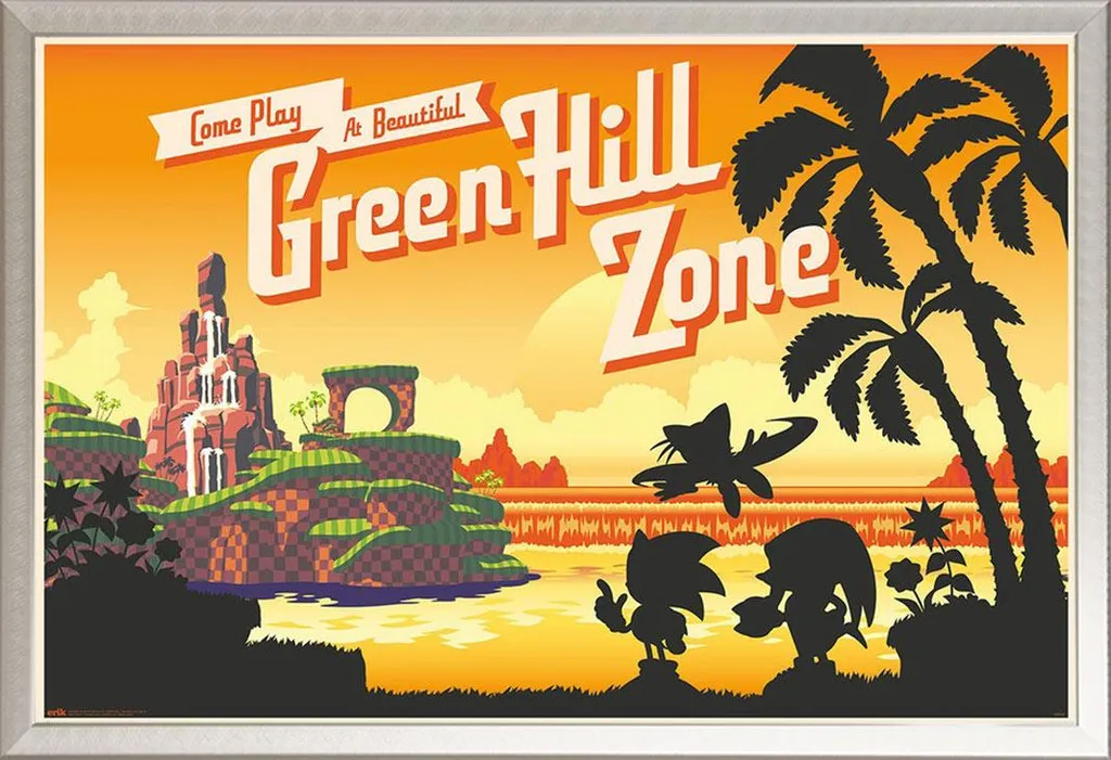 Regalo Originale Sonic: Poster Green Hill Zone con Cornice Shinsuke