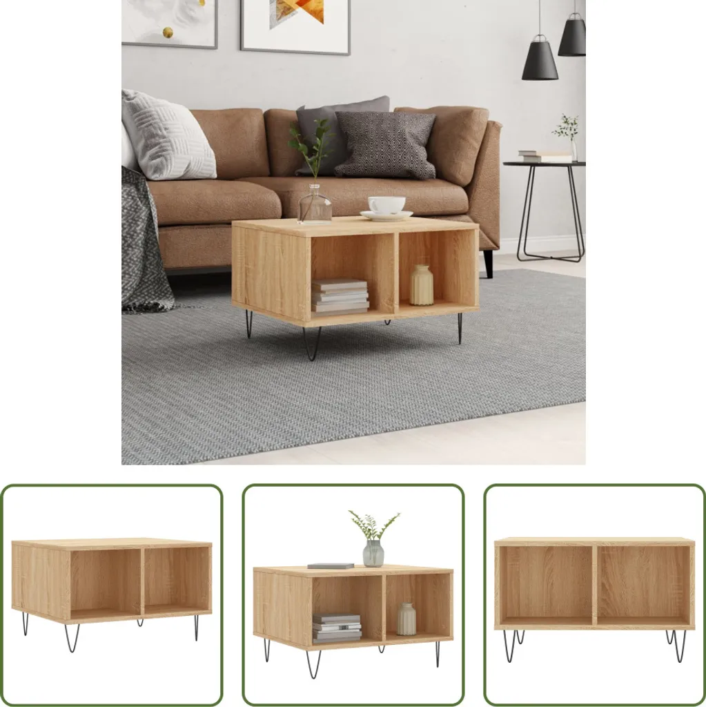 The Living Store tavolino in rovere Sonoma 60x50x36,5 cm materiale a base di legno