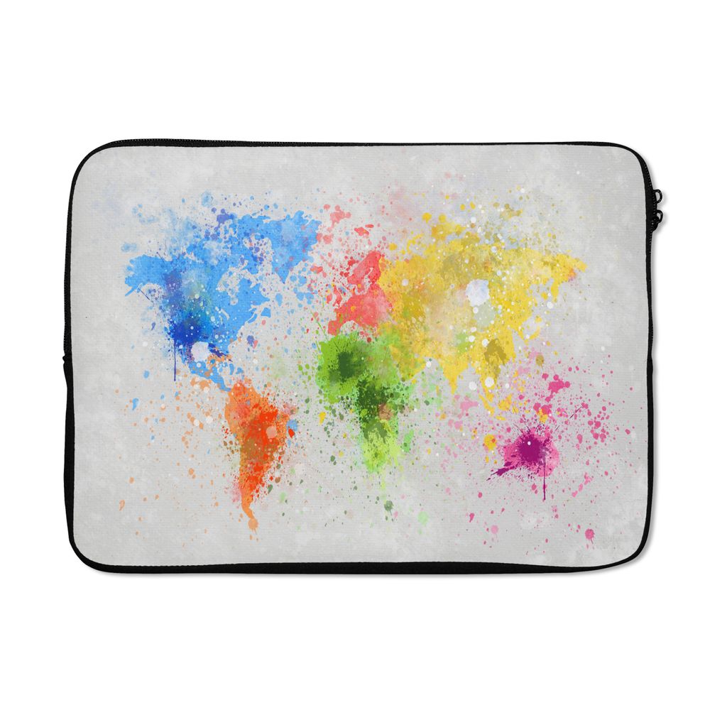 MuchoWow Laptop Hülle 13 Zoll Weltkarte - Abstrakt - Malen - Kinder - Jungen - Mädchen Laptoptasche - Laptophülle - Sleeve - Rundumschutz