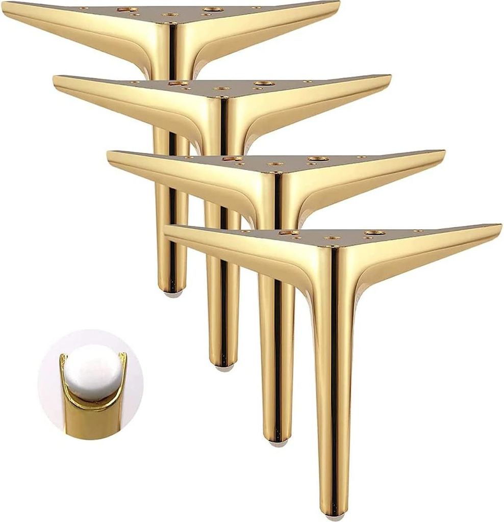 Möbelfüße, 4er-Set, goldene dreieckige Möbelfüße, galvanisch poliert, für Schränke, Sofas, Couchtische, TV-Ständer und andere Möbel (12 cm)