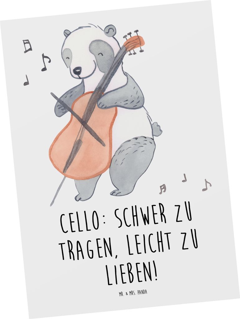 Mr. & Mrs. Panda bildkarte Cello Liebe - Weiß - Geschenk, Musikinstrument, Ansichtskarten, Kammermusik, Postkarten, Postkarte, Instrument, Musik, ...