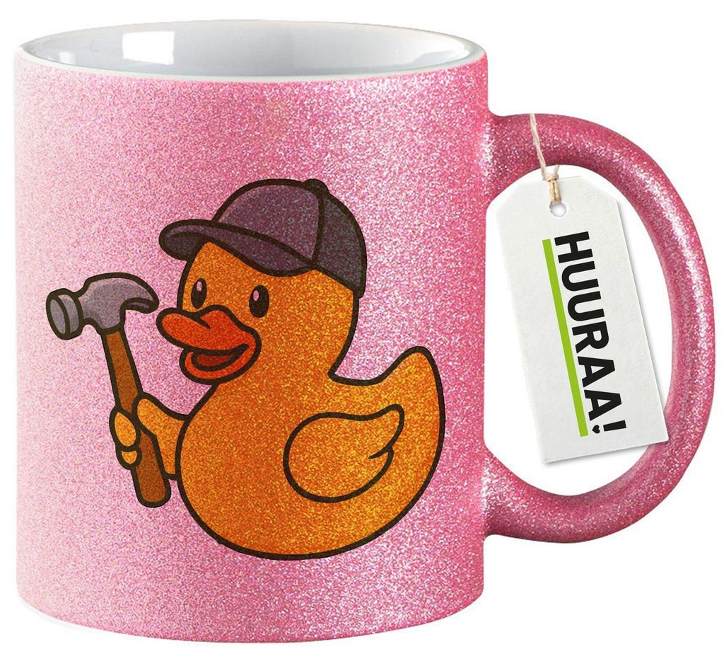 Huuraa Glitzertasse Quietscheente Handwerk Comic Gummiente 330ml Pink Keramik Kaffeebecher Geschenkidee