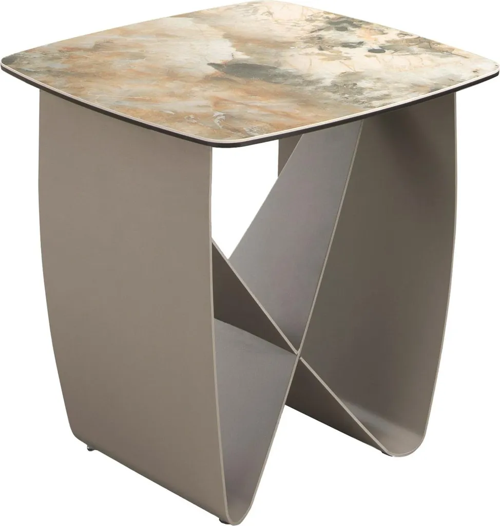 Table d'angle en marbre porcelaine et acier taupe, design luxe 2145