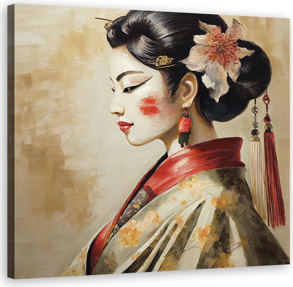 Leinwandbild Porträt einer japanischen Geisha 40x40 Feeby Beige bild für die wand bereit zum aufhängen