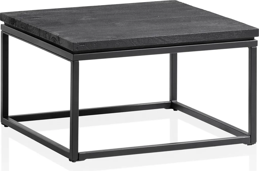 WOHNLING Table Basse Carrée 60cm en Manguier Massif - Noir Industriel