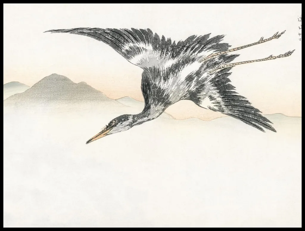 Poster 100x75cm Common Crane, Kashu Giapponese Vintage per il soggiorno