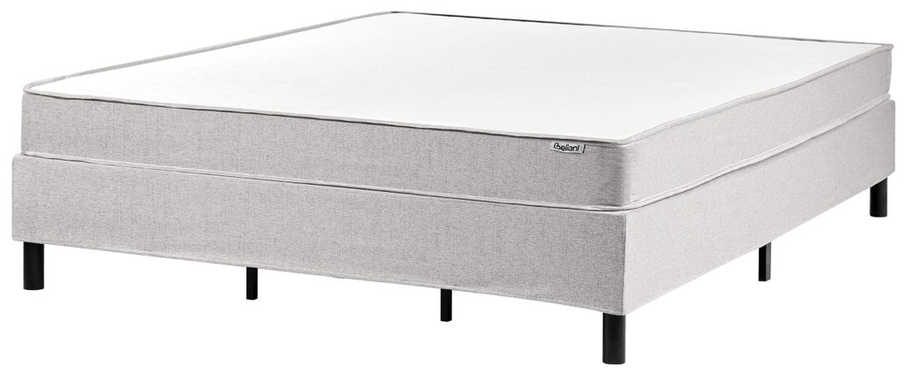 BELIANI Bett Hellgrau Stoff 180 x 200 cm mit Taschenfederkernmatratze Metallrost ohne Kopfteil Modernes Design Boxspringbett Polsterbett für Schla...