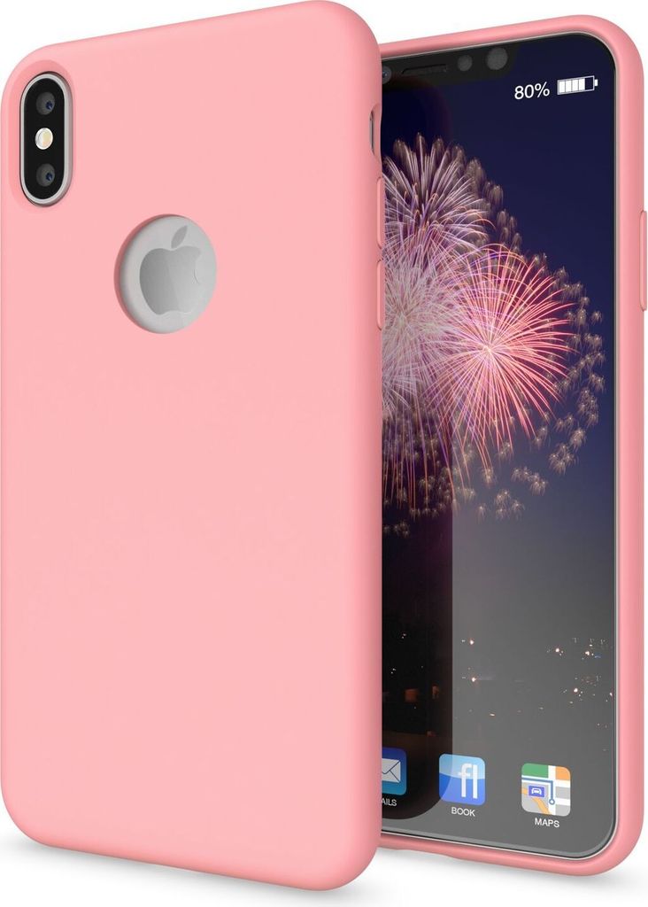 NALIA Hülle für Apple iPhone X, Liquid Silikon Handy Schutz Hard Case Cover Old Pink