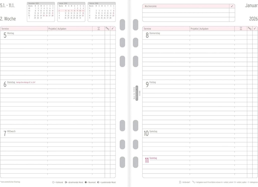 CHRONOPLAN Wochenplan 2026 1 Woche/2 Seiten A5 Zeile Produktbild 