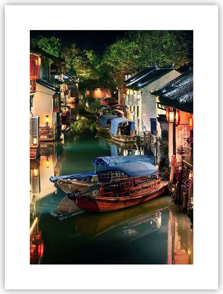 Poster - Poster ohne Rahmen - Chinesisch Stadt Nacht - 30x40 cm - Wand Bild - Wanddeko - Wandbilder - Kunstposter - Wandposter - Bilder - Kunstdruc...