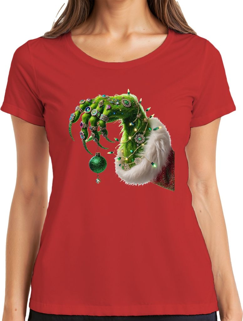 Grinch Hand Weihnachtskugel Christbaum - Weihnachten Christmas Xmas Damen T-Shirt, Rot, XL