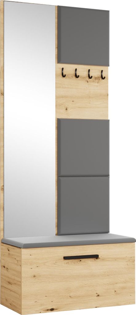 Masseno Garderobe-Set MODULO 80,6/204/40 cm Modern Garderobenschrank Eiche Artisan