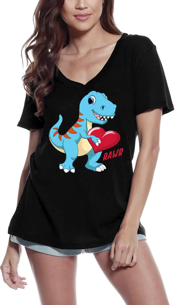 Damen Grafik T-Shirt V-Ausschnitt Niedlicher T-Rex-Dinosaurier rawr - Liebe – Cute T-Rex Dinosaur Rawr - Love – Öko-Verantwortlich Vintage Jah...