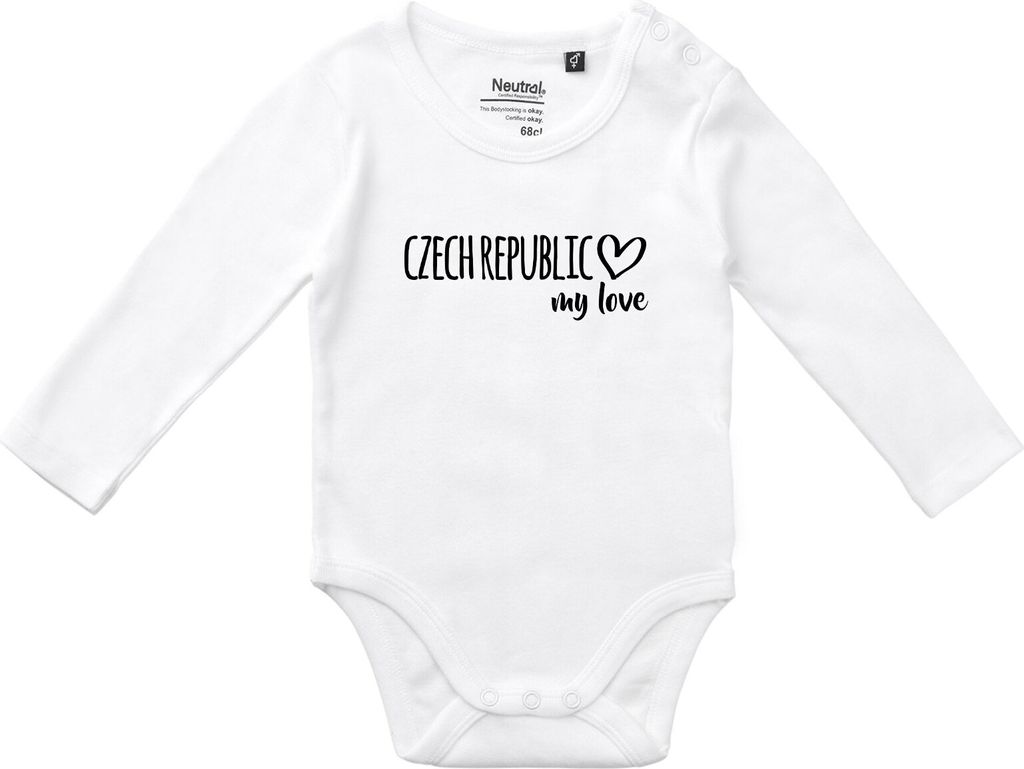 Huuraa Baby Body Czech Republic my love 68 White Baumwolle Fairtrade Langarmbody Geschenkidee