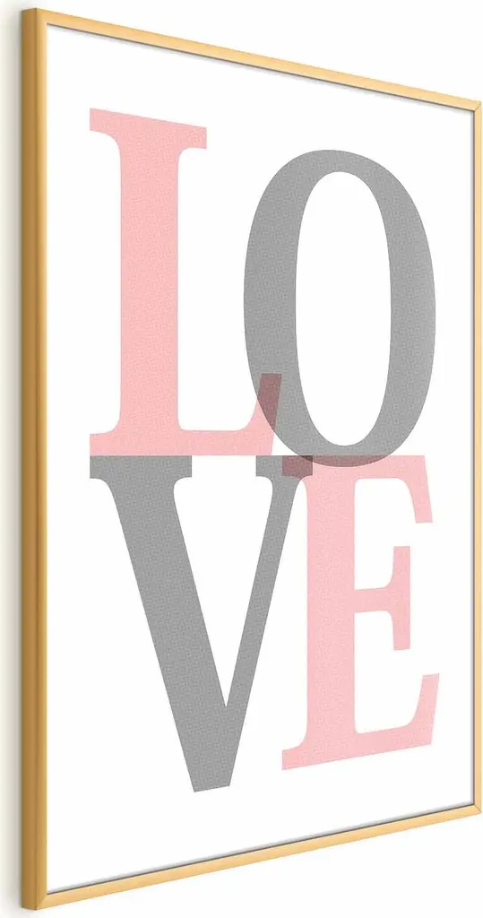 Poster Minimalista Amore Grigio 60x90 con Elegante Cornice Oro