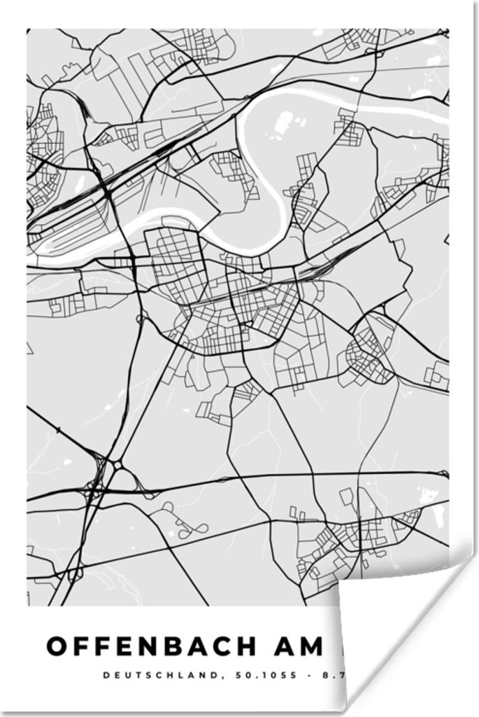 MuchoWow Poster Offenbach Am Main - Karte - Stadtplan - Deutschland 80x120 cm - Papierdruck