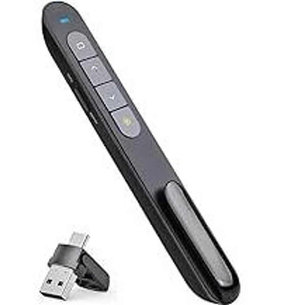 Puntatore wireless 2 in 1 USB Type C per presentazioni, telecomando per presentazioni con puntatore volume hyperlink, telecomando wireless per presentazioni Powerpoint USB 2,4 GHz per laptop