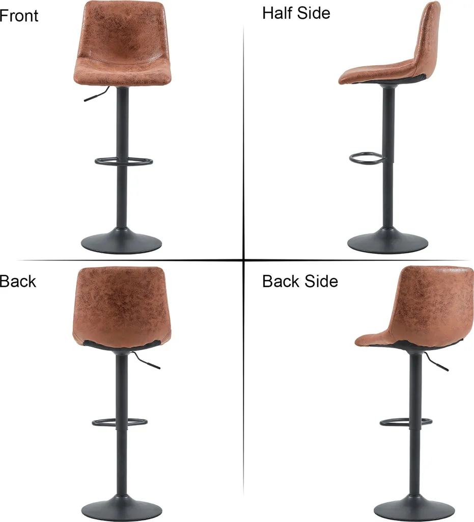 Tabourets de bar confortables lot de 2 stables et réglables marron