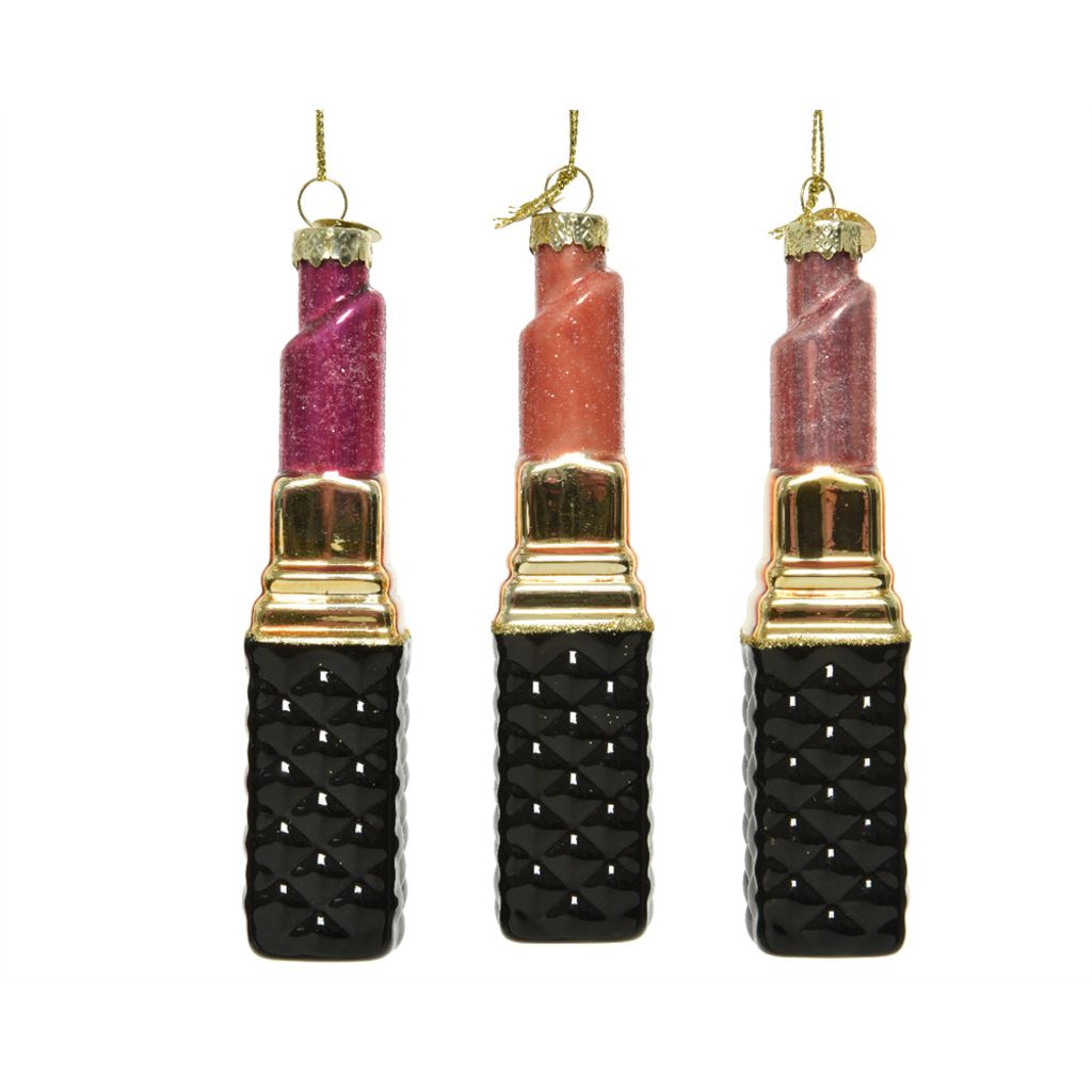 Christbaumschmuck Glas Lippenstift 12cm rosa / pink, 1 Stück sortiert