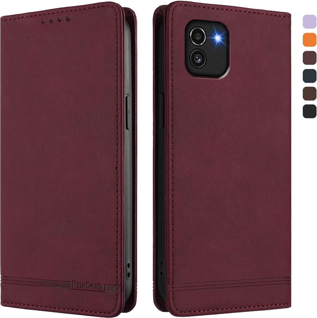 Hülle für Samsung Galaxy A03, Retro Kunstleder Ständer Klapphülle mit Kartenfächer und Magnetische Rot