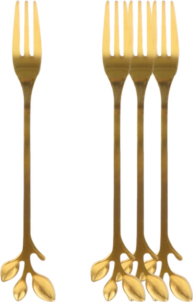 OTIX Kuchen-Gabeln 4 Stück Gold mit Blättern Dessertgabeln Kuchengabeln LEAF