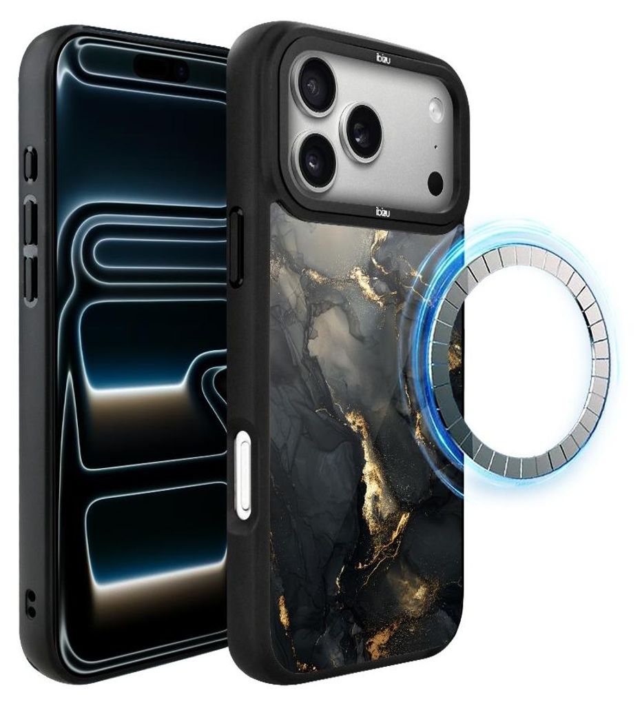 Schutzhülle für das iPhone 17 Pro, MagSafe-kompatibel, mattschwarze Seiten, Schwarzer Marmor