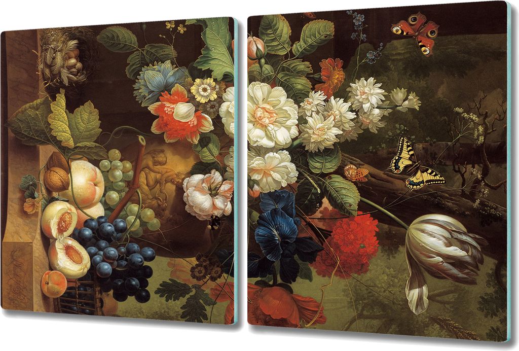 Glas-Herdabdeckplatte Glaskeramikkochfeld-Abdeckung Spritzschutz - 2x 40x52 cm - Buntes Blumenstrauß