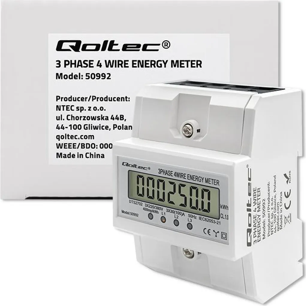 Compteur d'énergie électronique 100A triphasé avec affichage LCD 4P - 7