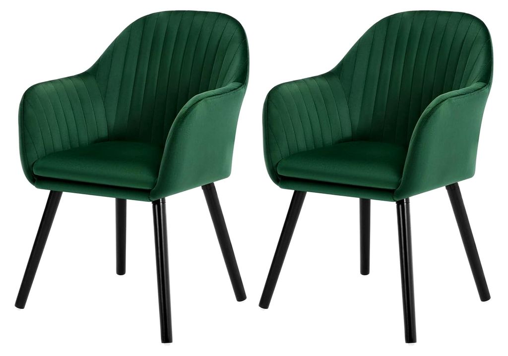 Esszimmerstühle 2er Set, gepolstert mit Armlehne, aus Samt und Massivholz, Dunkelgrün, für Küche, Wohnzimmer und Schlafzimmer