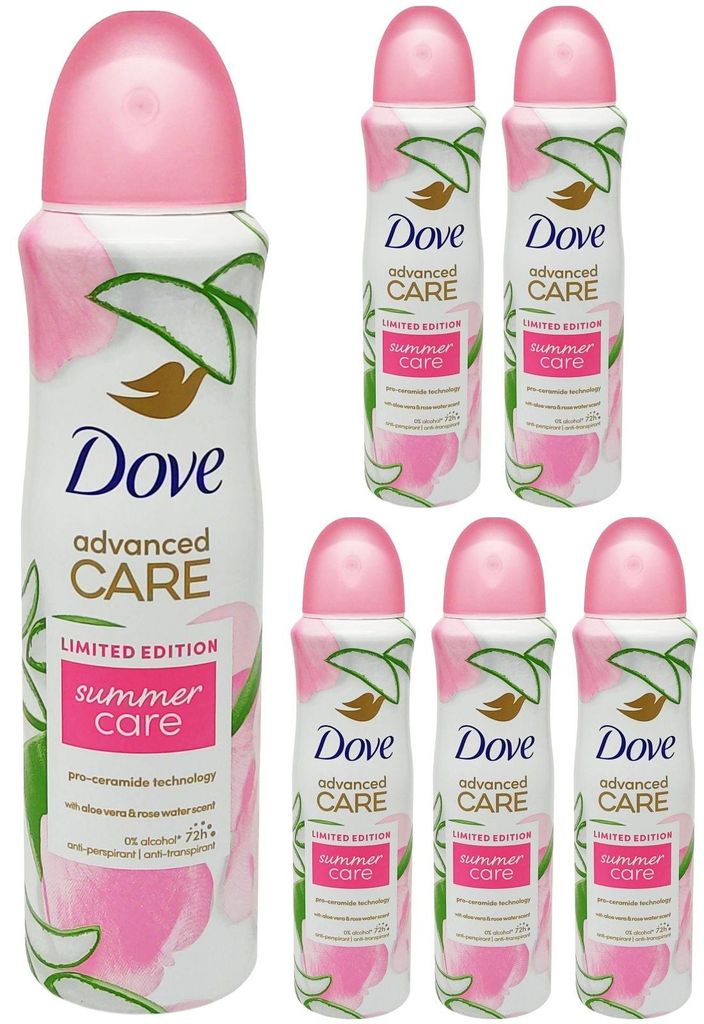 6x Dove Limited Edition SUMMER CARE 150ml – Aloe Vera & Rosenwasser Duft – 72h Advanced Care Anti-Transpirant
