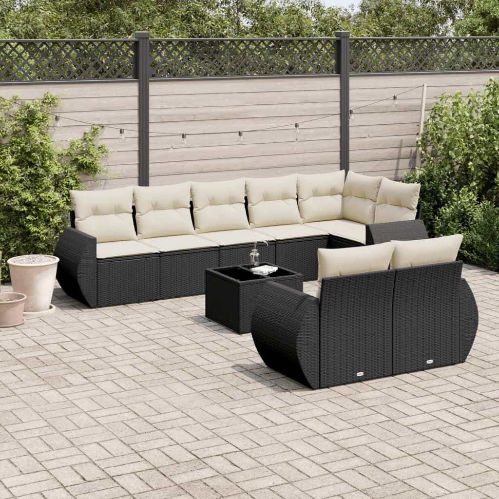 Maison Exclusive - 9-tlg. Garten-Sofagarnitur mit Kissen Schwarz Poly Rattan