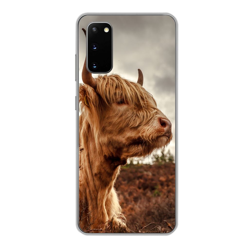 MuchoWow Handyhülle Schutzhülle Hülle für Samsung Galaxy S20 Scottish Highlander - Strauch - Heidekraut Silikon Softcase Handy Hülle - Bild