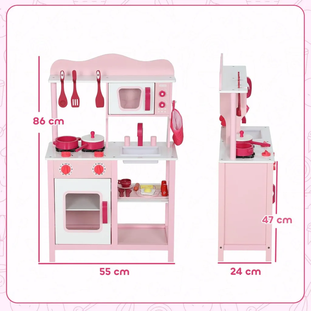 Cuisine en bois avec accessoires rose format compact pour enfant - 45cm - 3