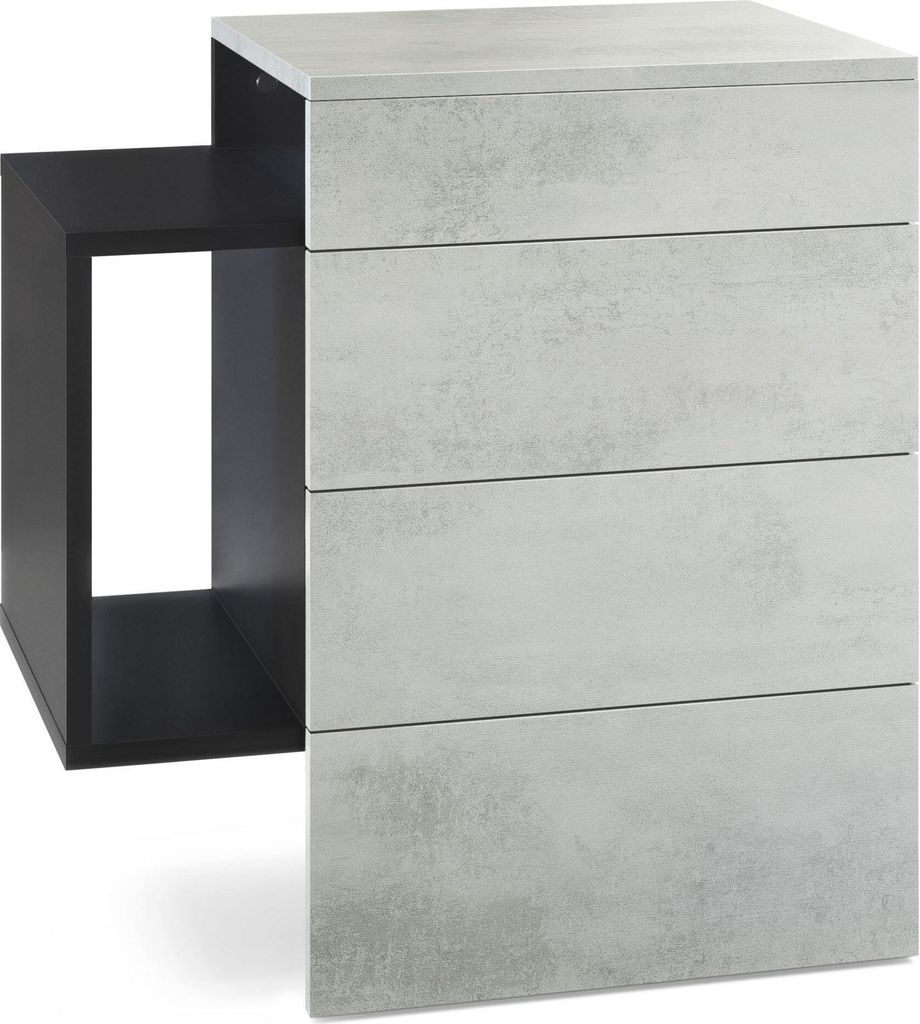 Vladon Nachttisch Queens, Germany, Nachttischschrank mit 2 Schubladen und 1 seitlichem Fach zur Wandmontage, Schwarz matt/Beton Oxid-Optik (60 x 63...