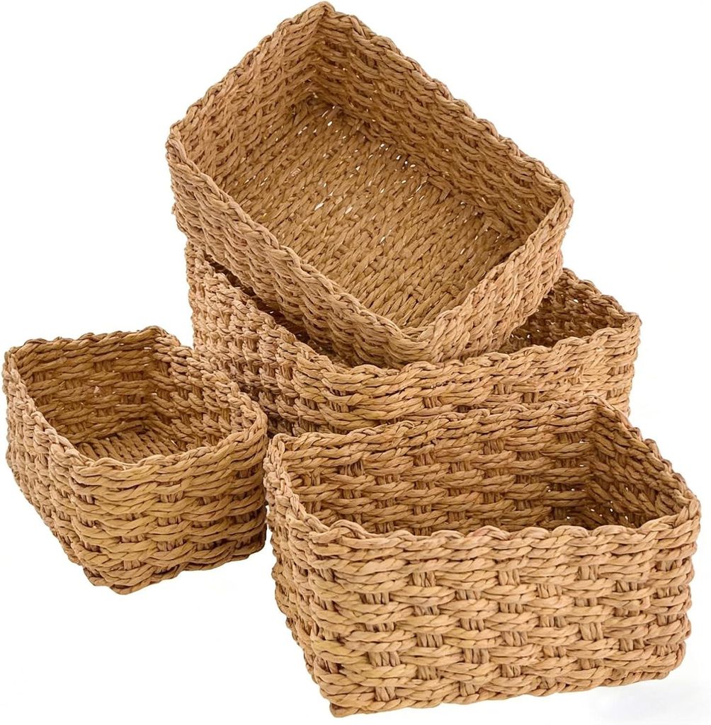 Set mit 4 handgeflochtenen Naturweidenkörben, rechteckig, Produktbild 