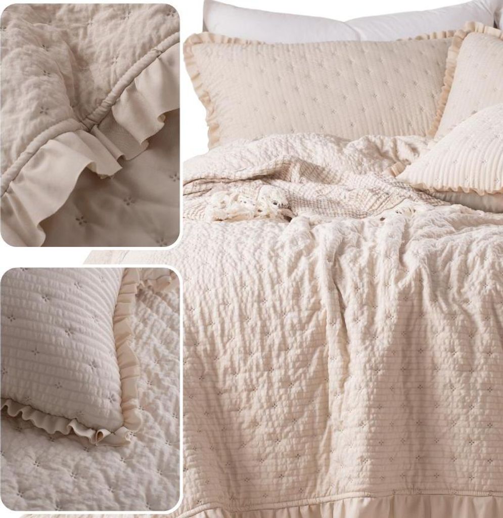 BETTDECKE Amour Beż 200x220 cm – Elegante Mikrofaser im Muslin-Look