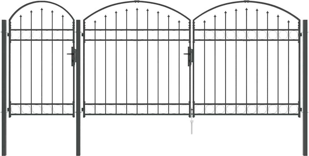 vidaXL Gartentor mit gewölbtem Oberteil Assen Grau 400 x 100 cm Stahl