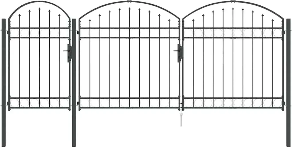 Portail battant en acier gris vidaXL Assen 4m avec arche décorative